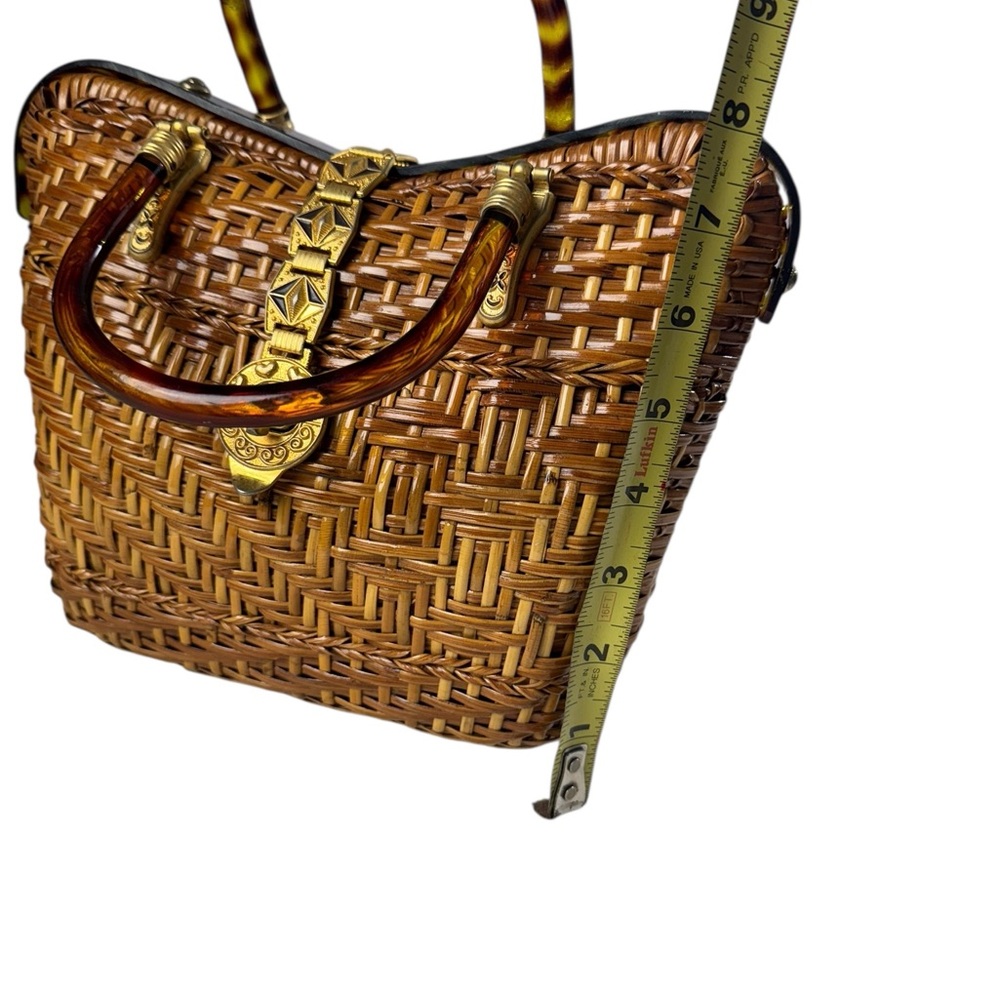 Vintage 80s Elegant Brown Woven Handbag - Picture 9 of 10